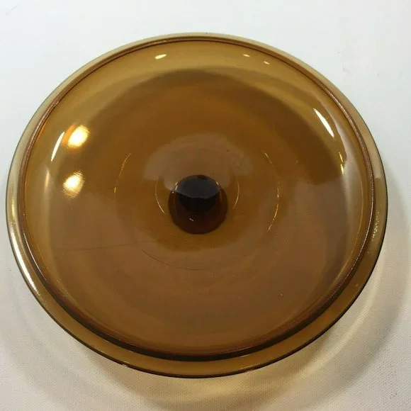 Vintage 9" Glass Amber Brown Cooking Pan Lid Casserole - Picture 3 of 5